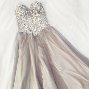 Silver Rhinestone Prom Dress